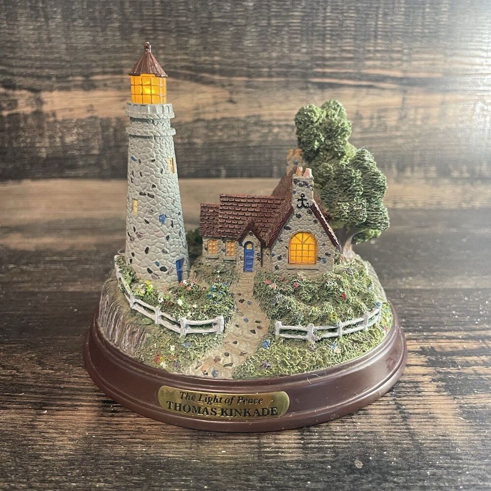 Vintage Thomas Kinkade "The Light of Peace" Lighthouse Cottage Lighted Tested